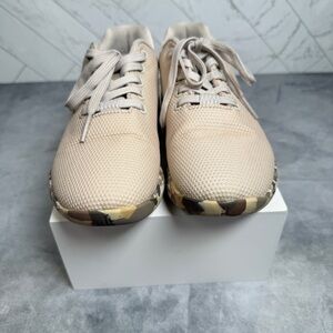Tan Low-Top Sneakers with Breathable Mesh and Camouflage Sole
